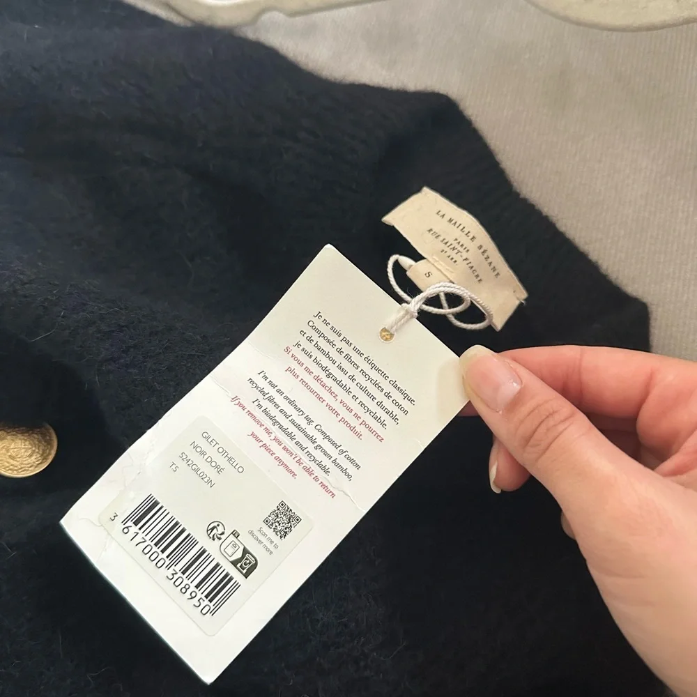 Sezane Othello Black Cardigan with Gold Buttons - Picture 4 of 9